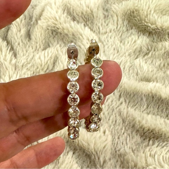 Jewelry - Silver Rhinestone Hoop Earrings | Double Row Sparkle